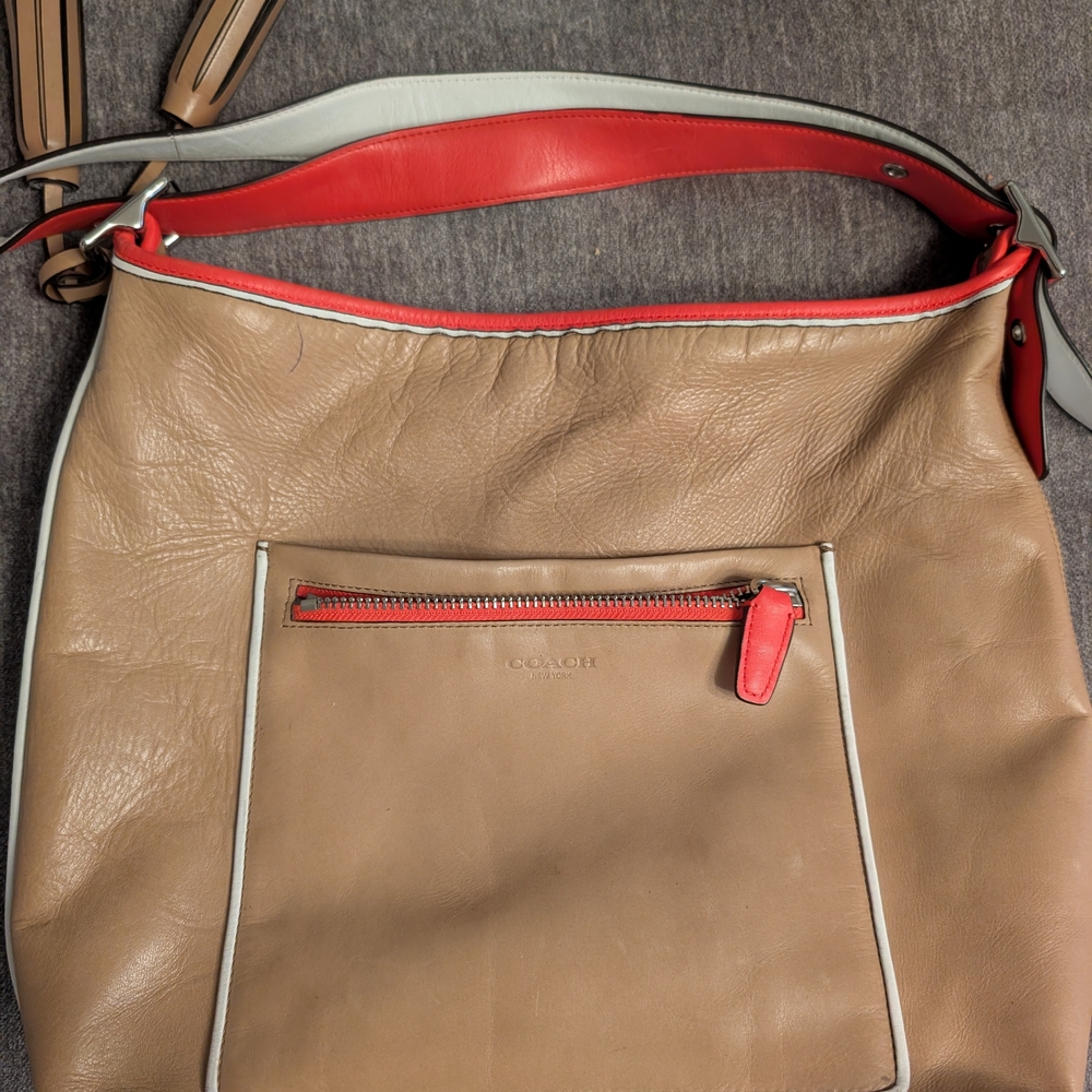 Coach Tan and Red Leather Shoulder Bag